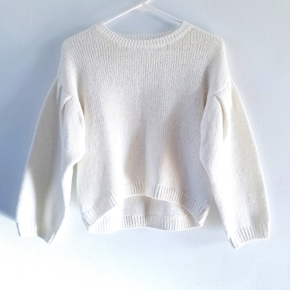 Zara Knitwear white puffy balloon sleeve sweater